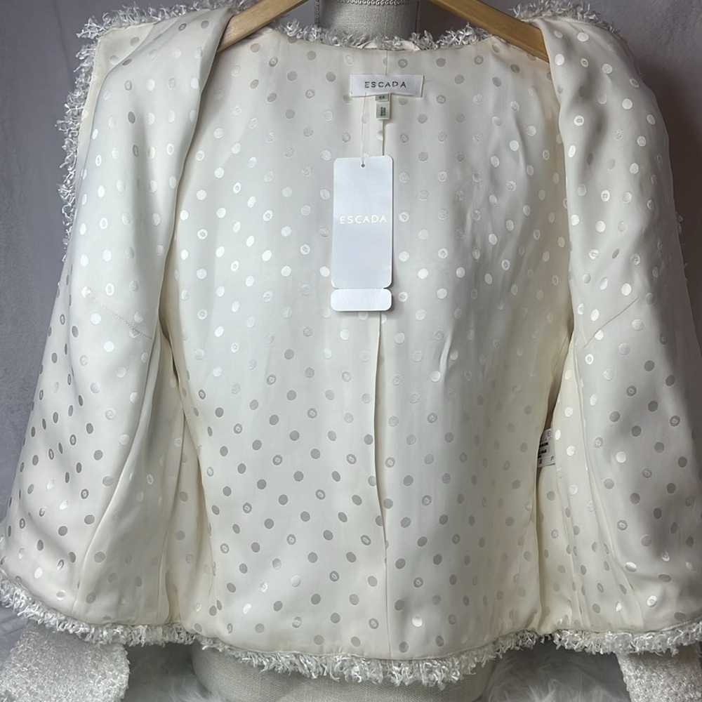 ESCADA VINTAGE COAT WHITE NAVY GROSGRAIN BOW TRIM VINTAGE 2002 WITH TAGS - Picture 7 of 16